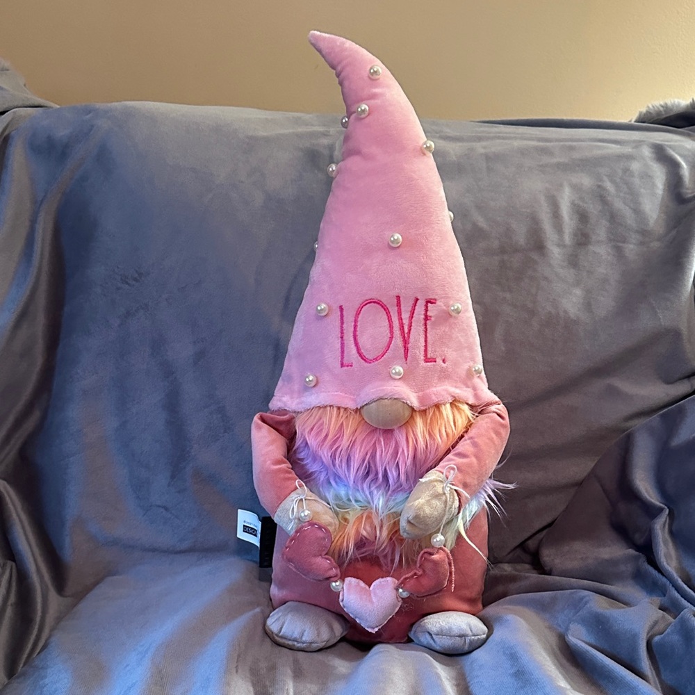 Rae Dunn Pink Gnome with Love Embroidery